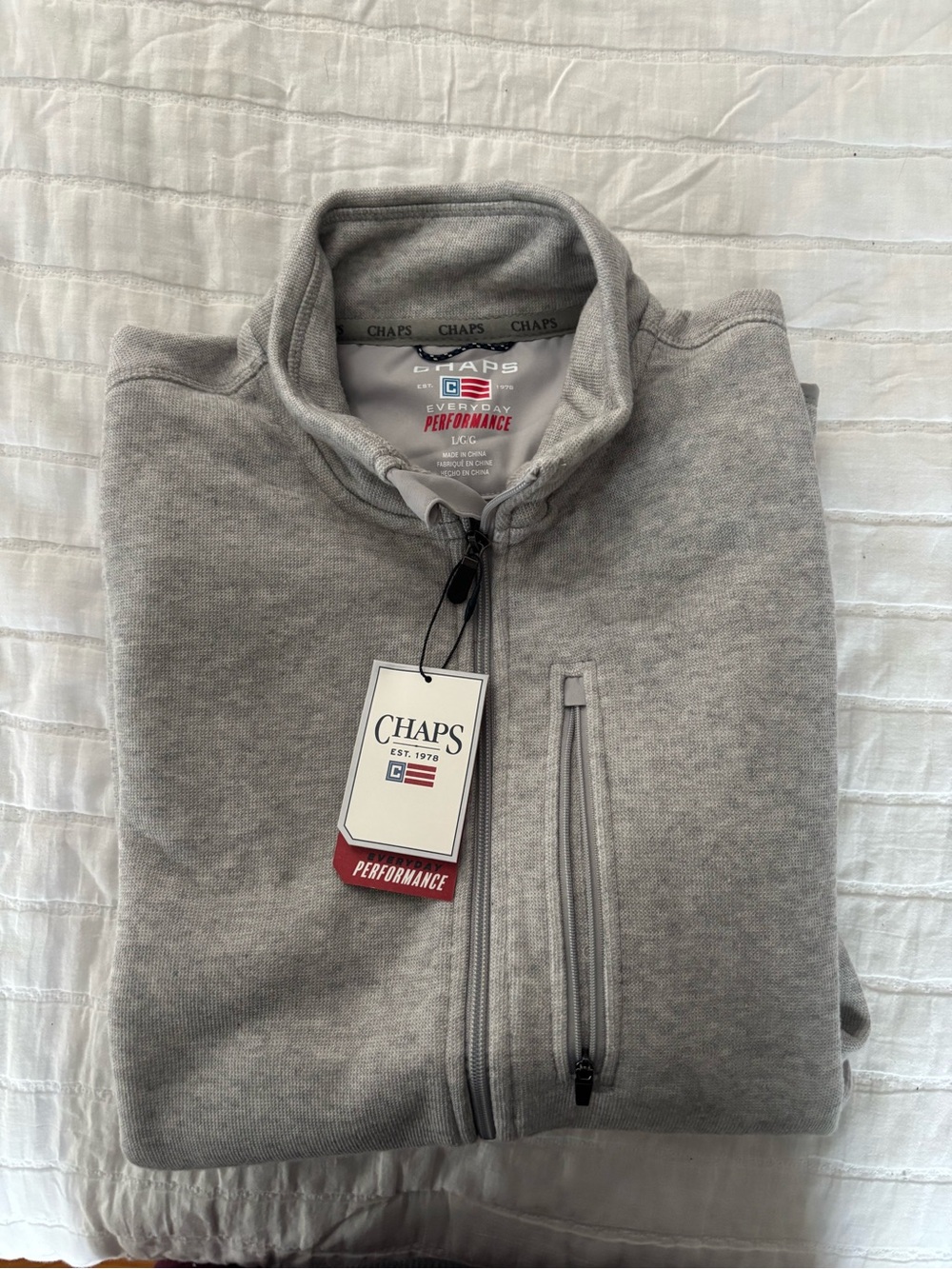 Chaps Light Gray Full-Zip Performance Sweater